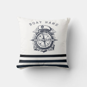 Nautical Hat, Anchor,Wheel Navy Blue Striped    Cushion