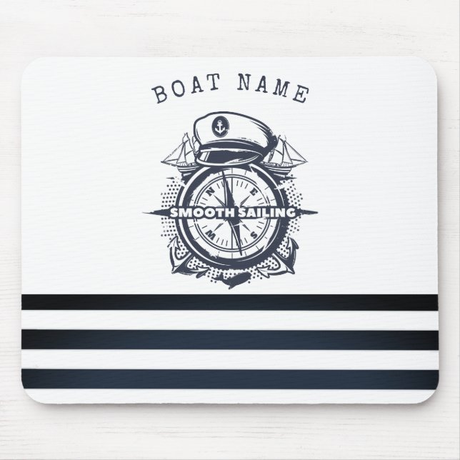 Nautical Hat, Anchor,Wheel Navy Blue Striped   Mouse Pad (Front)