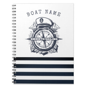 Nautical Hat, Anchor,Wheel Navy Blue Striped Notebook