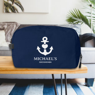 Nautical Heart Anchor Personalised Navy Groomsmen Dopp Kit