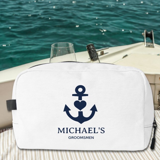 Nautical Heart Anchor Personalised White Groomsmen Dopp Kit (Creator Uploaded)