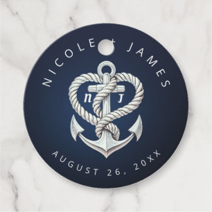 Nautical Heart Rope Anchor Coastal Navy Wedding Favour Tags