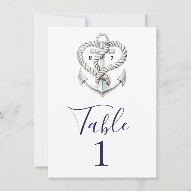 Nautical Heart Rope Anchor Coastal Table Number  (Front)