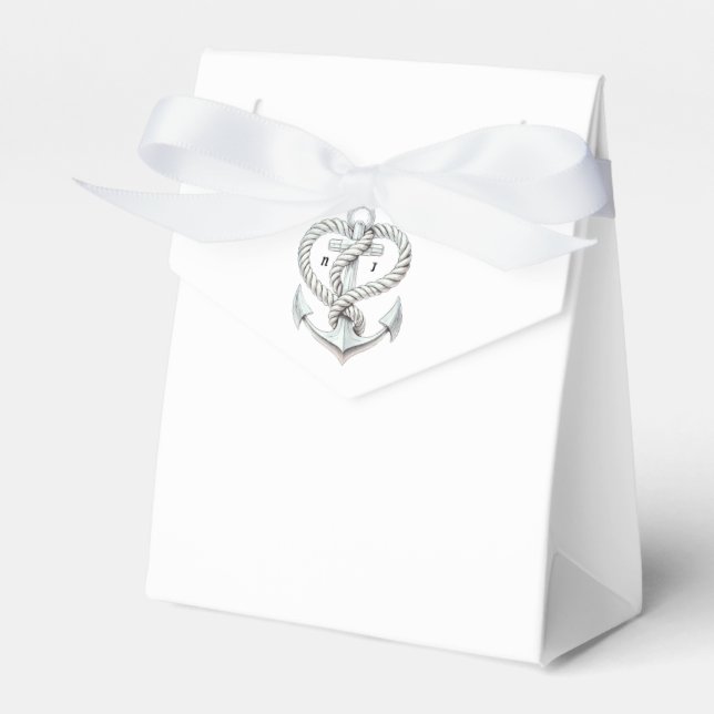 Nautical Heart Rope Anchor Coastal Wedding Favour Box (Front Side)