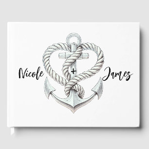 Nautical Heart Rope Anchor Coastal Wedding Guest Book
