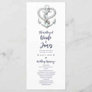 Nautical Heart Rope Anchor Coastal Wedding Program