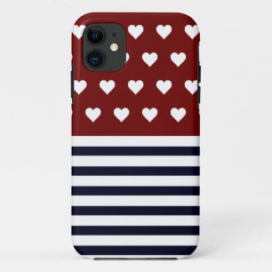 Nautical Hearts Striped iPhone 11 Case