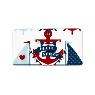 Nautical Hello Sailor Anchor Sail Boat Design Label
