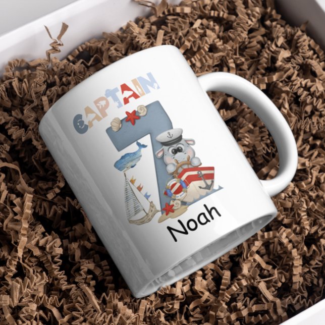 Nautical Hippo Personalised 7th Birthday Captain Coffee Mug (Creator Uploaded)
