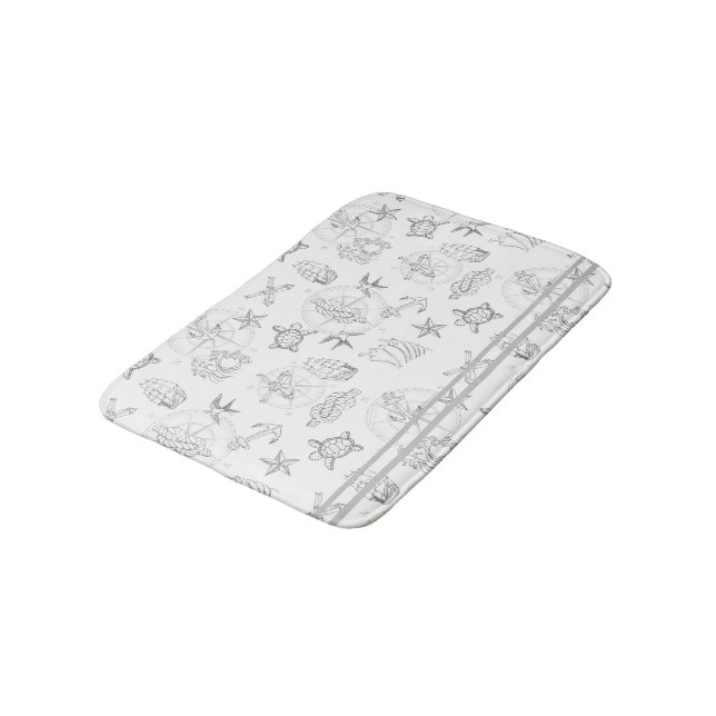 Nautical Hipster Sailor Tattoos Grey White Pattern Bath Mat (Angled)