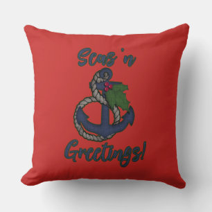 Nautical Holiday   Anchor and Holly Cushion