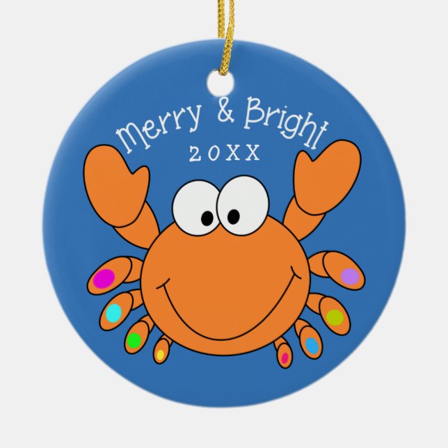 Nautical Holiday Cute Crab Christmas Ornaments (Front)