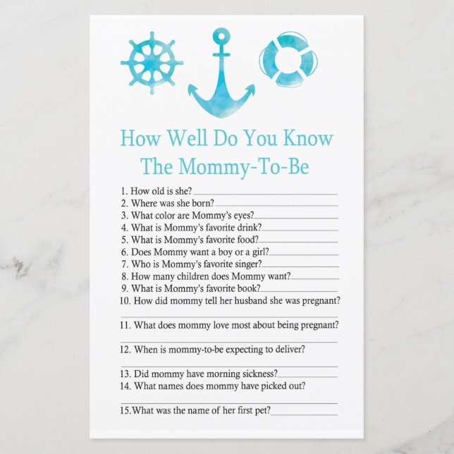 Nautical How well do you know baby shower game (Front)