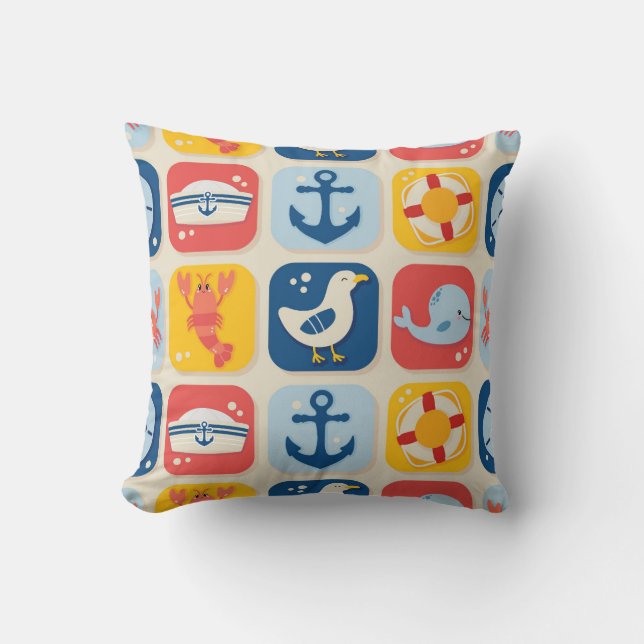 Nautical Icon Grid Pattern Cushion (Front)