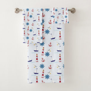 Nautical Icons Lighthouse Boat Anchor Seafaring Bath Towel Set