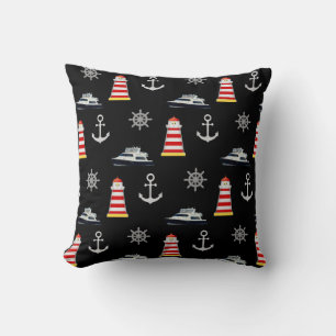 Nautical Icons, Silver Anchor on Black Cushion