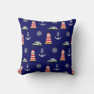 Nautical Icons, Silver Anchor on Navy Blue Cushion