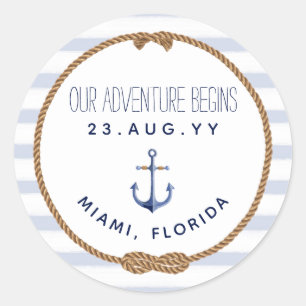 Nautical Infinity Knot Blue White Striped Wedding Classic Round Sticker