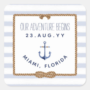 Nautical Infinity Knot Blue White Striped Wedding Square Sticker