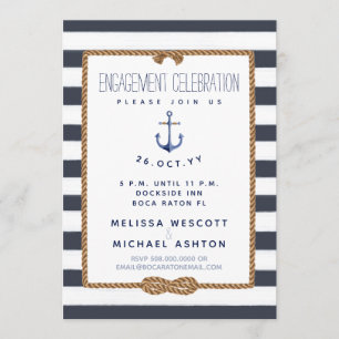 Nautical Infinity Knot Navy & White Engagement Invitation