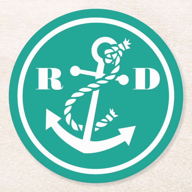 Nautical Initials Round Paper Coaster (Front)