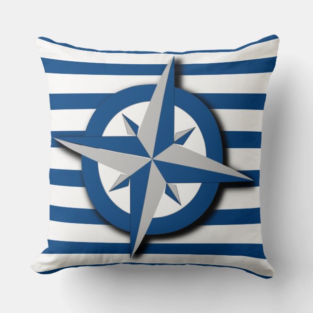 Nautical Inspired Compass and Stripes Pattern Cushion (Front)