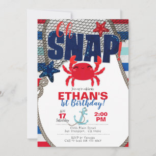 Nautical invitation, Crab Invitation for Birthday 