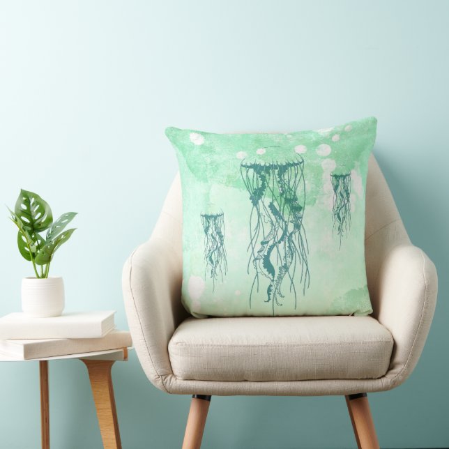 Nautical Jellyfish Sea Green Watercolor Cushion (Chair)