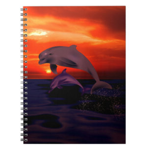 Nautical Jumping Dolphins Orange Ocean Sunset Notebook