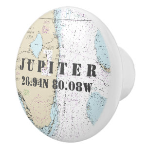 Nautical Jupiter, Florida Latitude Longitude Chart Ceramic Knob