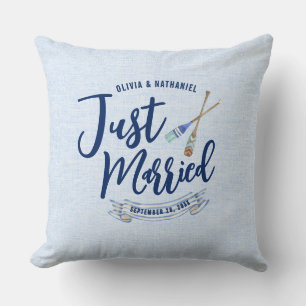 Nautical Just Married Navy Blue Script Cushion