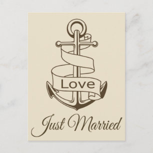 Nautical Just Married Ship Anchor Brown Wedding Announcement Postcard
