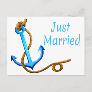 Nautical Just Married Turquoise Anchor Wedding Announcement Postcard