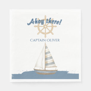Nautical Kids Birthday   Navy Blue & White boat Napkin