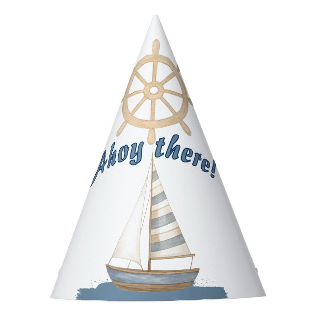 Nautical Kids Birthday | Navy Blue & White boat Party Hat (Front)