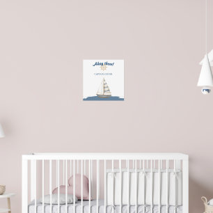 Nautical Kids Birthday   Navy Blue & White boat Poster