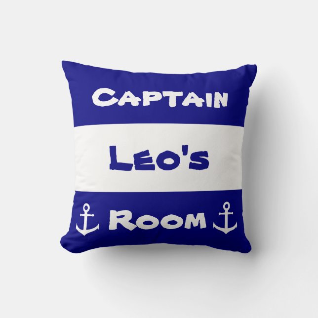 Nautical | Kid's Room Navy Blue and White Anchor Cushion (Front)