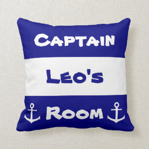Nautical   Kid's Room Navy Blue and White Anchor Cushion