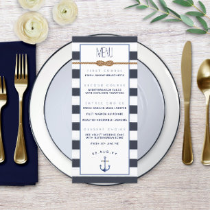 Nautical Knot Formal Event Navy & White Stripes Menu