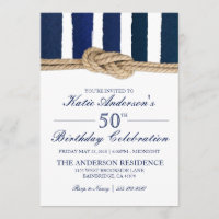 Nautical Knot Navy Stripes Birthday Invitation