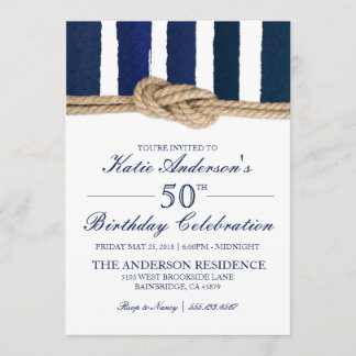 Nautical Knot Navy Stripes Birthday Invitation