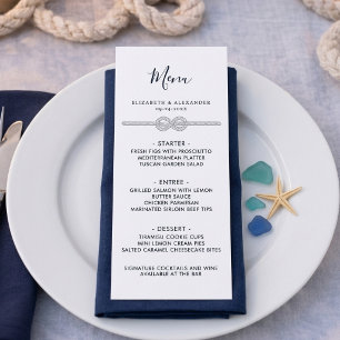 Nautical Knot White Navy Rehearsal Dinner Menu