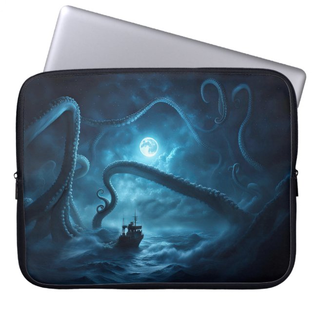 Nautical Kraken Giant Squid Fishing Boat Laptop Sleeve (Front)