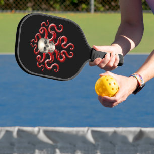Nautical Kraken Pirate Skull Red Octopus Pickleball Paddle