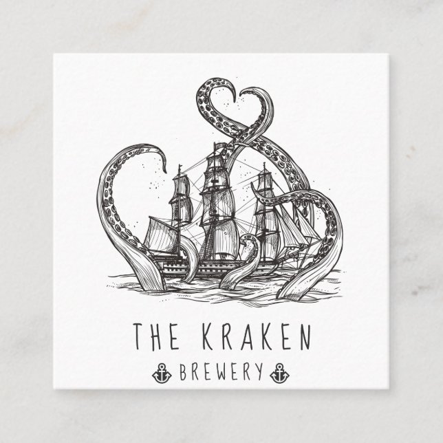 Nautical Kraken Sketch Square Business Card (Front)
