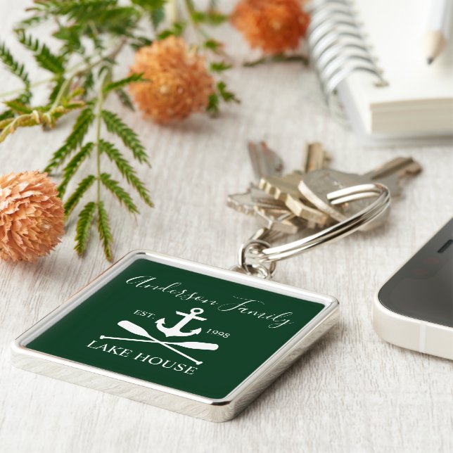 Nautical Lake House Anchor Oars Family Green Key Ring (Side)