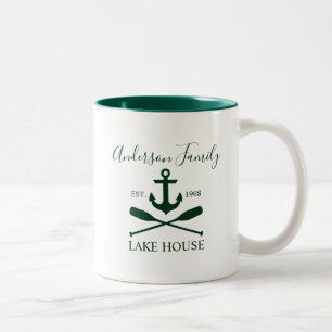 Nautical Lake House Anchor Oars Family Green Two-Tone Coffee Mug