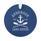 Nautical Lake House Anchor Oars Family Name Blue