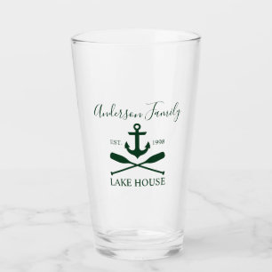 Nautical Lake House Anchor Oars Family Name Green Glass