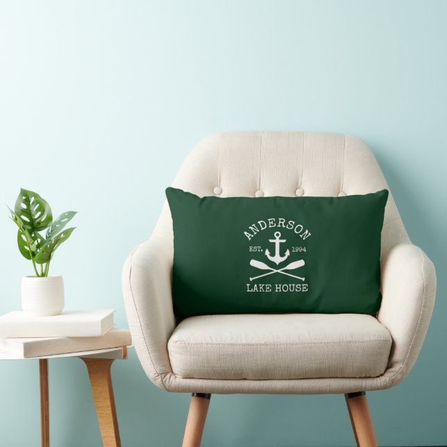 Nautical Lake House Family Anchor Oars Green Lumbar Cushion (Chair)